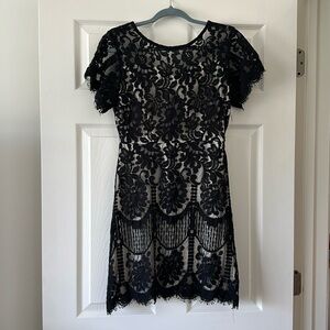 Elegant Round Neck V-Back Wedding Guest Floral Lace Cocktail Party A Line Dress